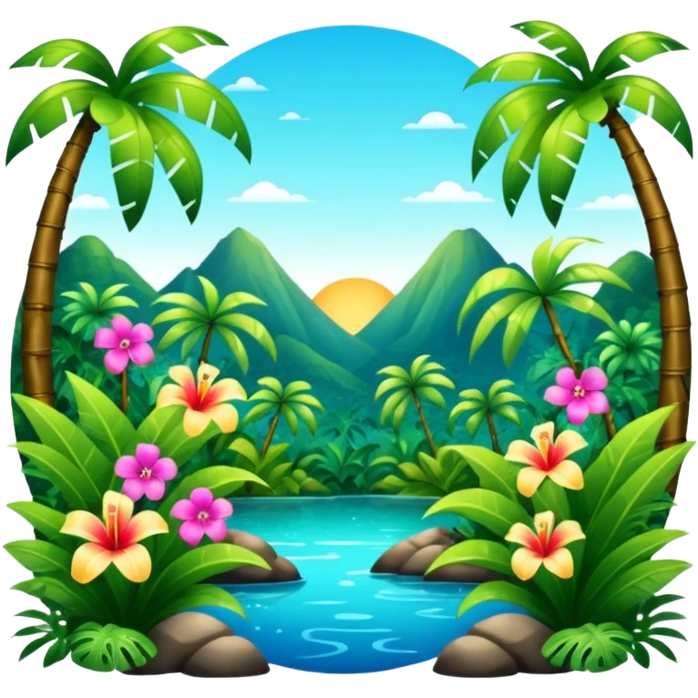 Lush exotic tropical sparkly colorful flowery jungle nature scenery  emoji