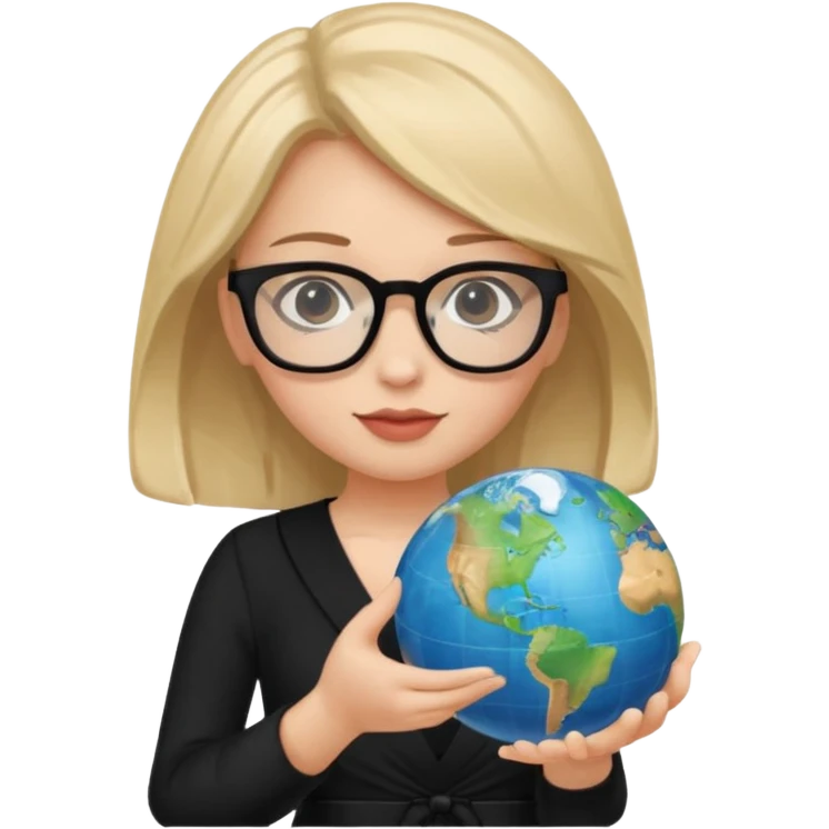 Child baby face girl with globe in hand and glasses black dress emoji
