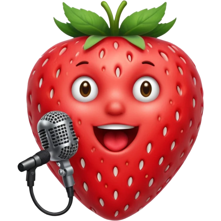 Singing Strawberry who is singing to a mic emoji