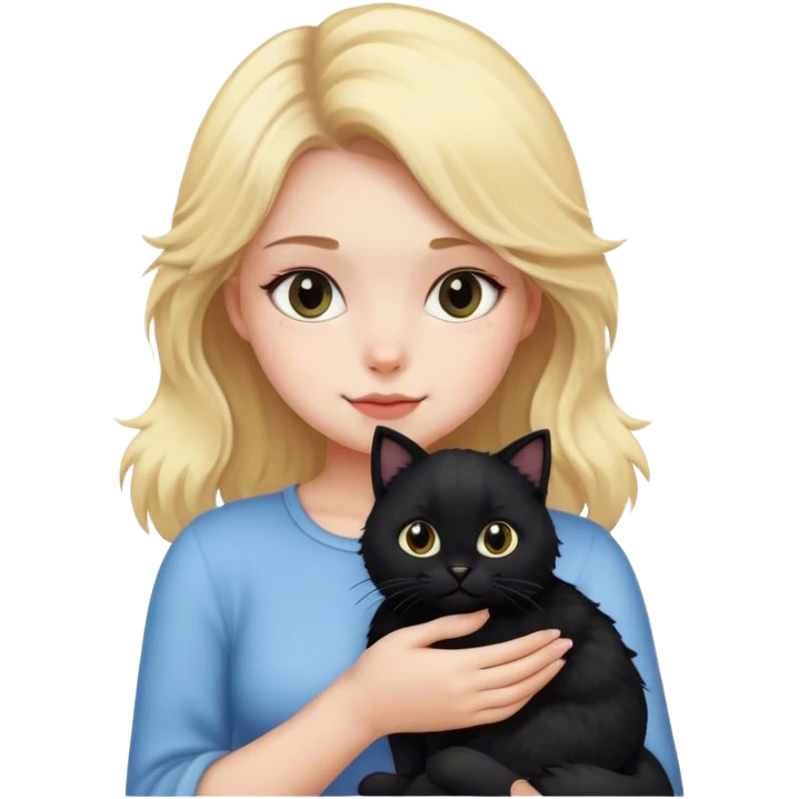 Blonde girl holding fluffy black cat emoji