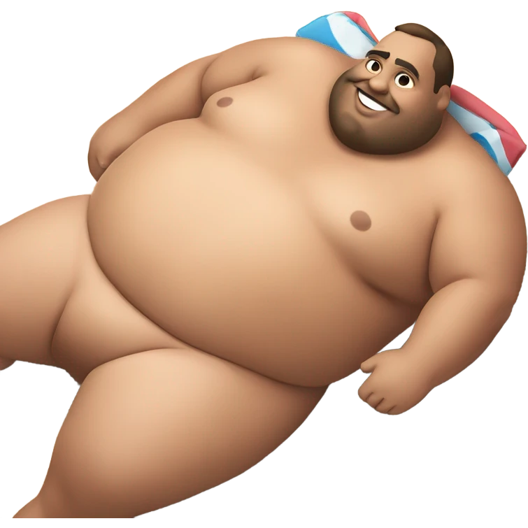 Fat man shirtless, lying on stomach on beach emoji
