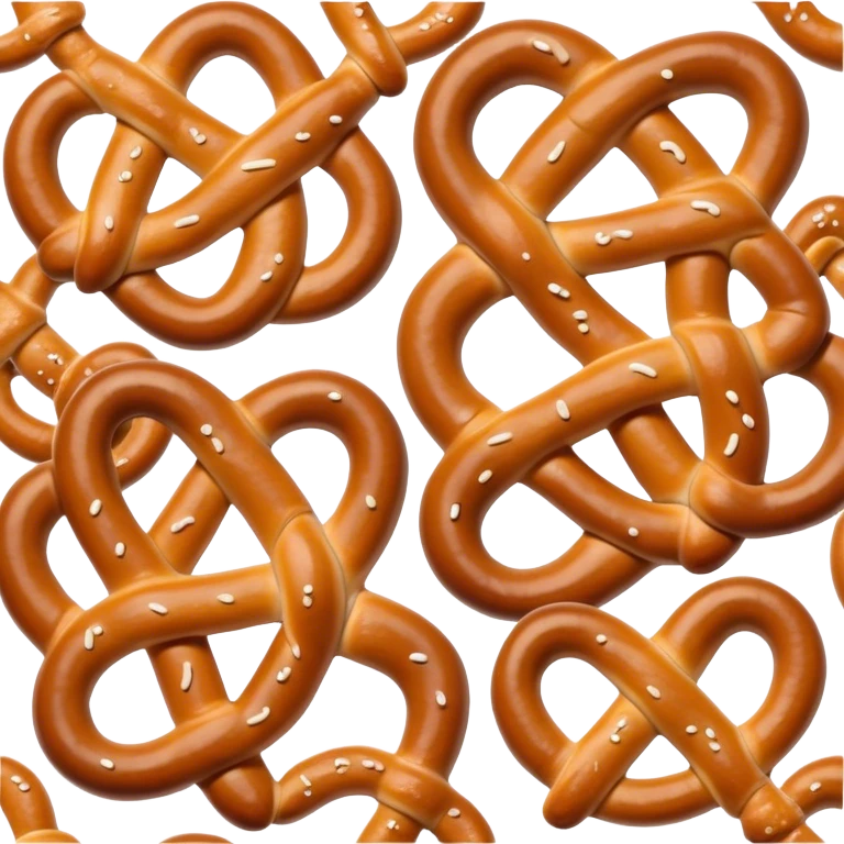 Cinematic Realistic Pretzels Dish Emoji, featuring freshly baked, twisted pretzels with a glossy, salted crust rendered with detailed textures and warm, appetizing lighting. emoji