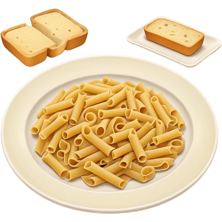 European cuisine humanless avatar in modern emoji-style illustration. Plate with pasta and bread, neutral warm colors, simple shapes, flat design, elegant and friendly. emoji
