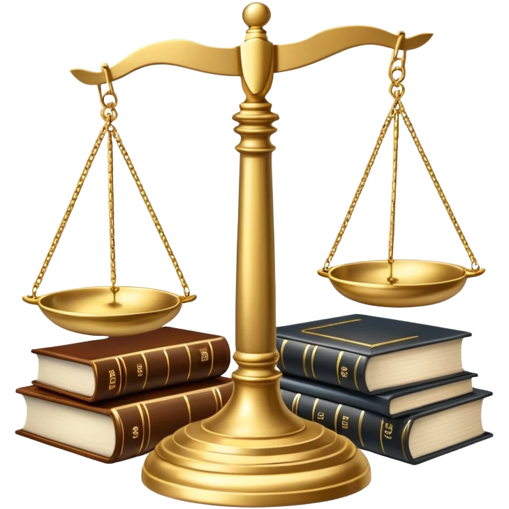 An icon featuring a gavel, scales of justice, and legal books, symbolizing law. The design includes a courthouse building in the background, representing the legal system and justice. Transparent background highlights the authority and structure of the law. emoji