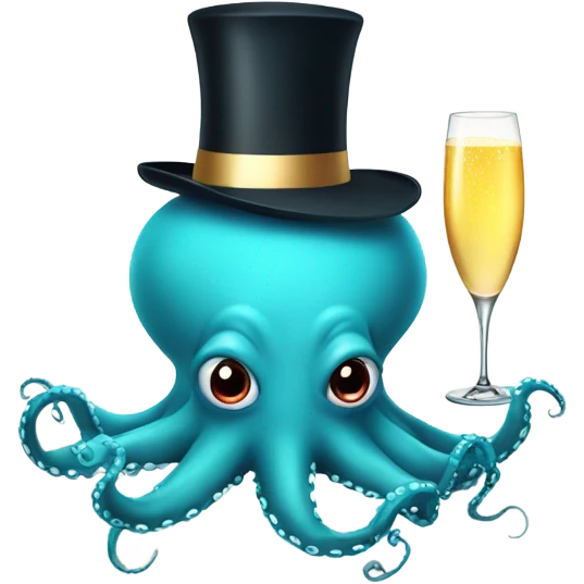 Happy new year octopus with hat and champagne  emoji
