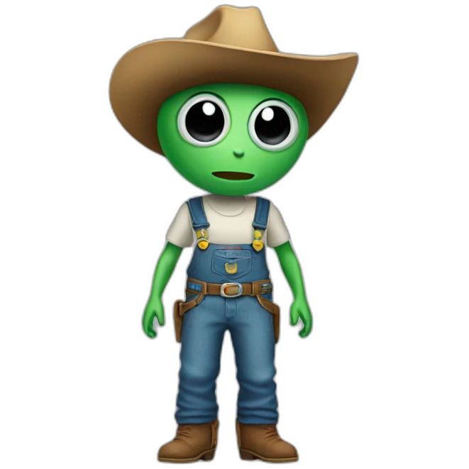 alien wearing a cowboy hat and overalls emoji