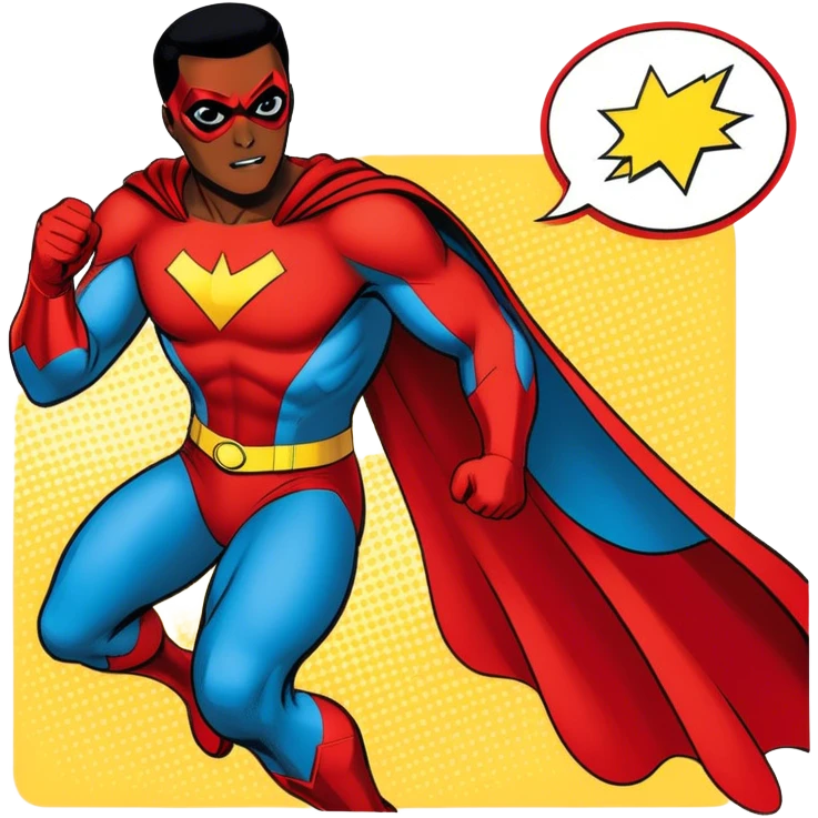 Vintage American comic book style, 2-3 overlapping panels, bold black outlines, halftone dots, retro color scheme (red, yellow, blue), dynamic action, speech bubbles, minimalistic design, transparent background. emoji