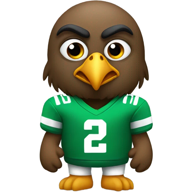 Small eagle with frown face and fat belly and green football jersey emoji