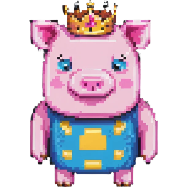 minecraft pig full body pink blocky animal square head square body wearing a crown emoji