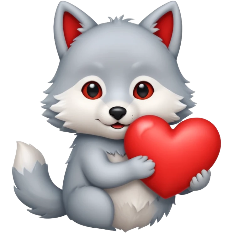cute wolf holding big heart emoji