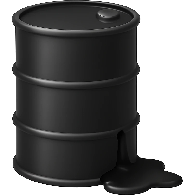 Сгенерируй мне в стиле эмоджи эпл черную бочку из которой немного вытекает нефть. На пнг фоне, без надписей emoji