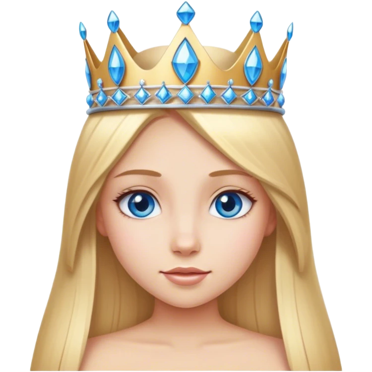 Straight long blonde hair and blue eyes girl and princess crown emoji