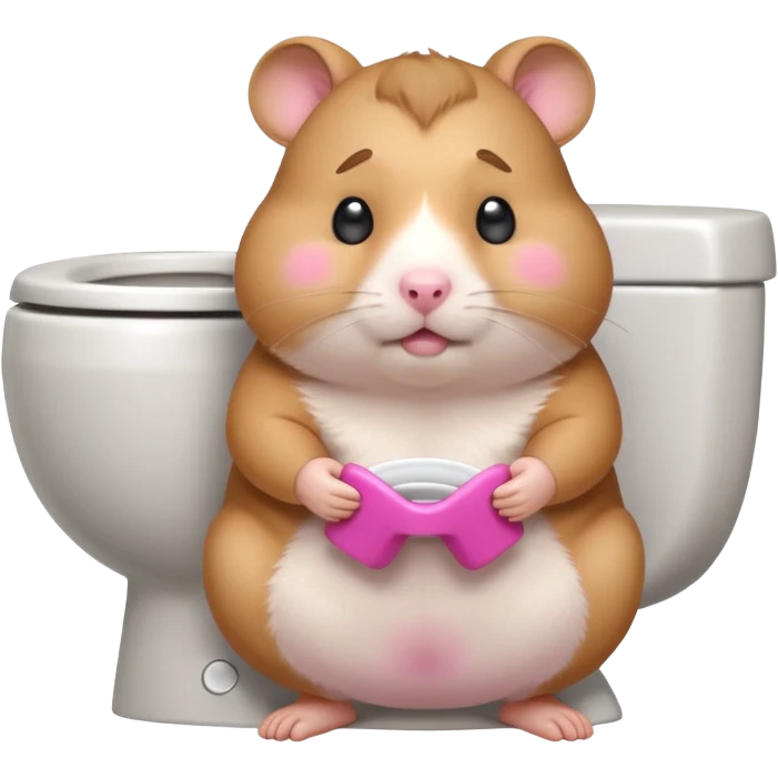 Cute chubby cartoon-style hamster sitting on toilet pooping looking guilty emoji