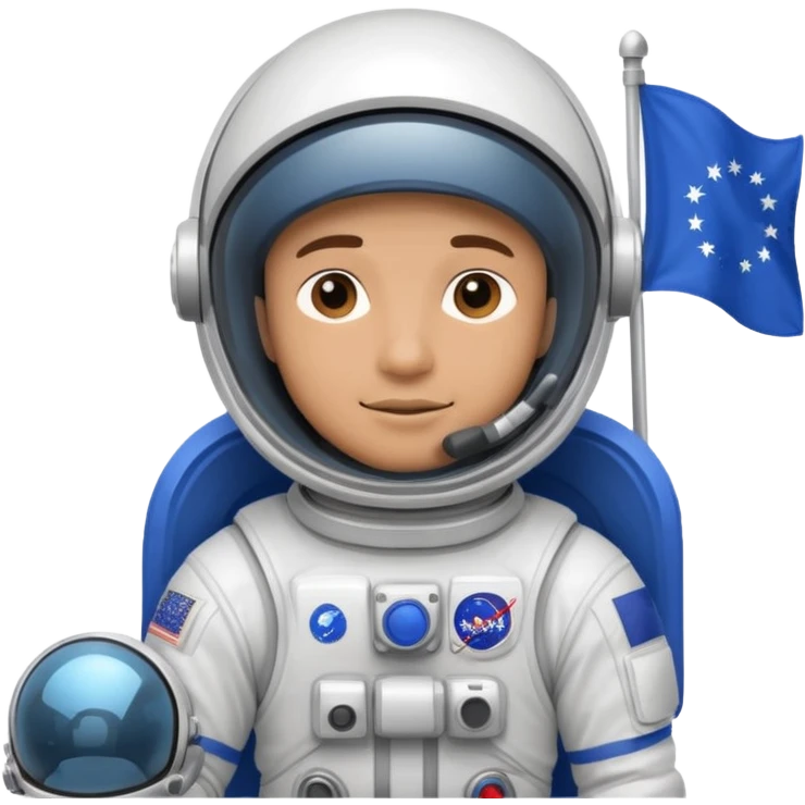 male astronaut holding blue flag in hand emoji