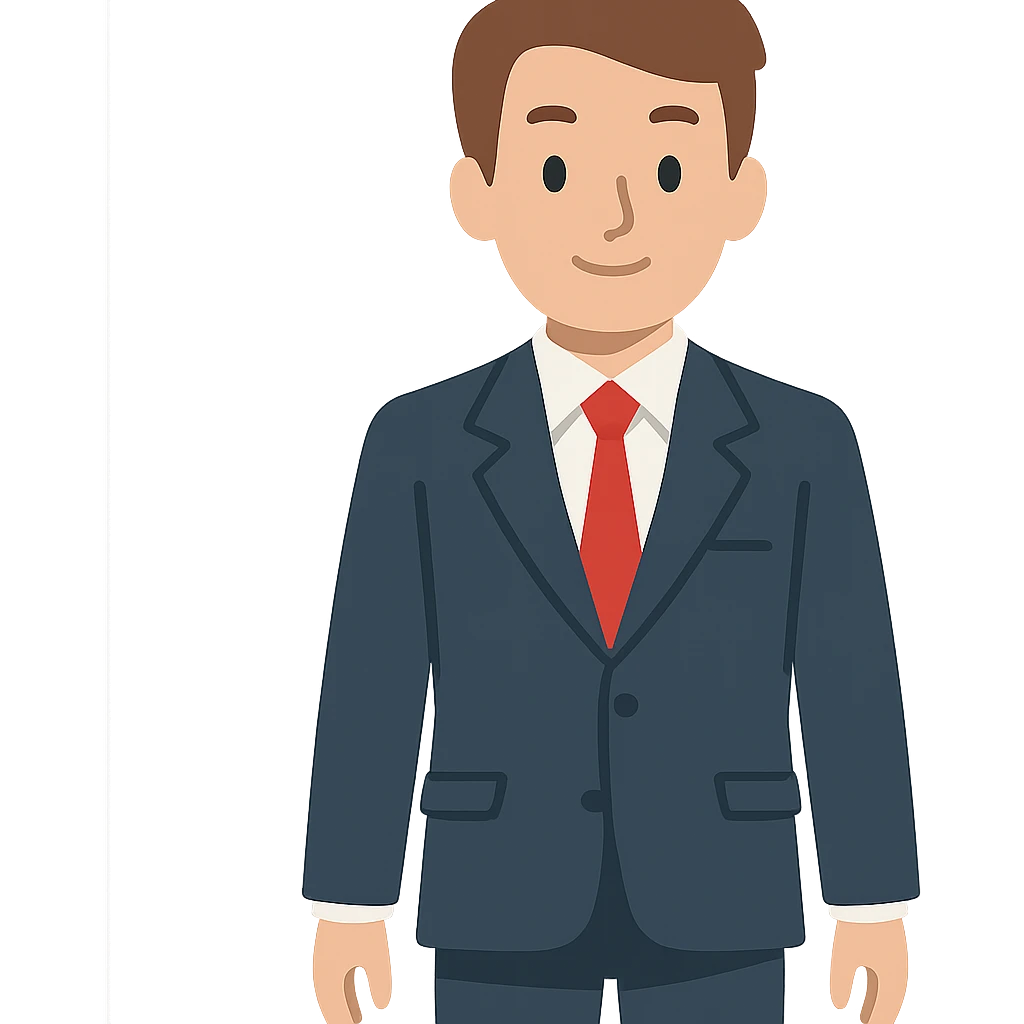 flat toon style corporate person with brown hair, suit emoji