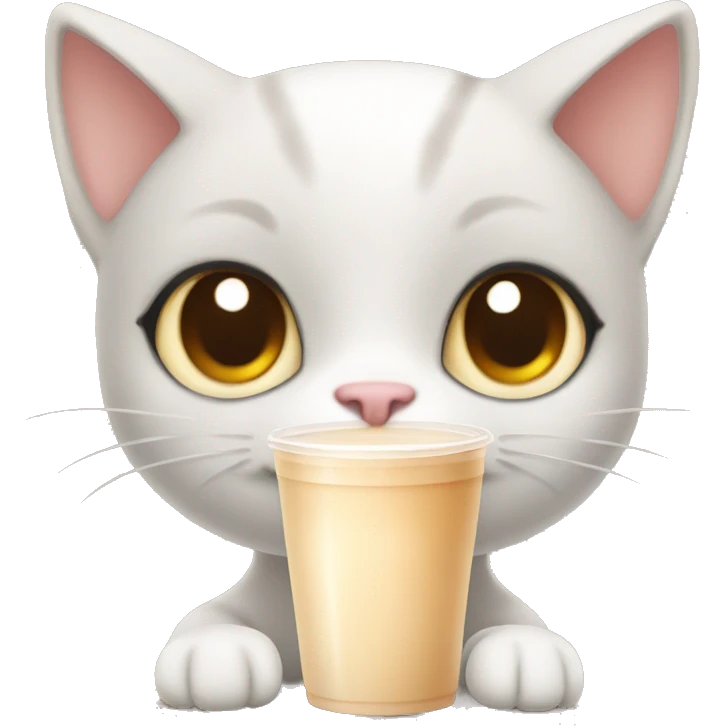 Cute cat drinking milk tea emoji