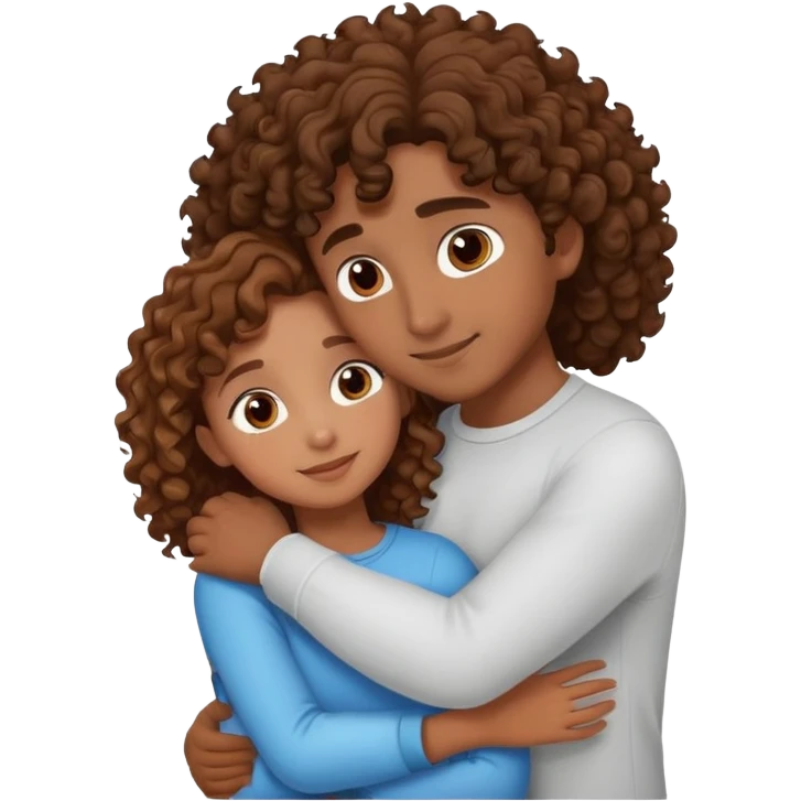 girl and boy with curly hair brown hugging emoji