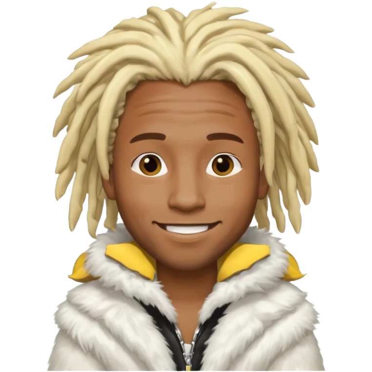 black guy with blonde dreads, white fur coat, chrome details emoji