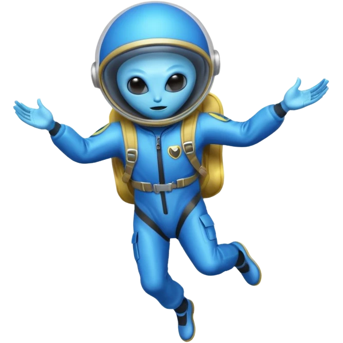 Skydiving blue alien with parachute and UFO emoji
