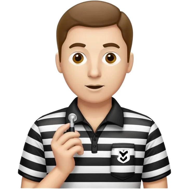 A sports referee with a whistle wearing black and white striped shirt emoji
