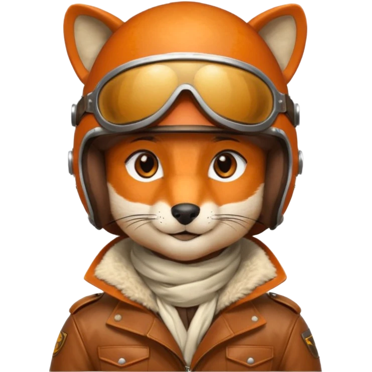 renard aviateur, casque en cuir vintage, écharpe blanche, blouson aviateur emoji