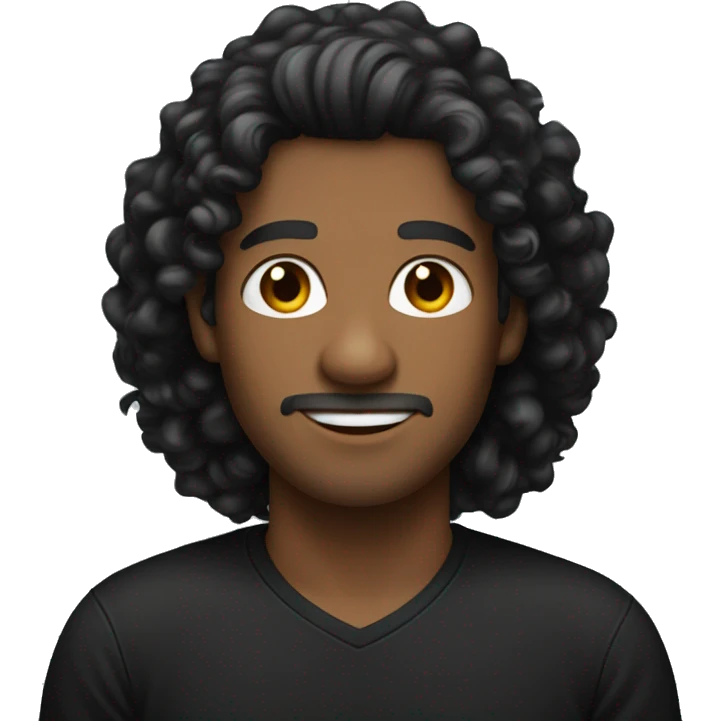 long black haired curly headed brown man wearing black shirt emoji