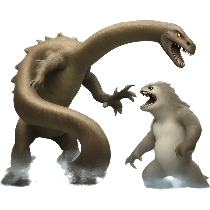 Brown Loch Ness monster fighting a yeti  emoji