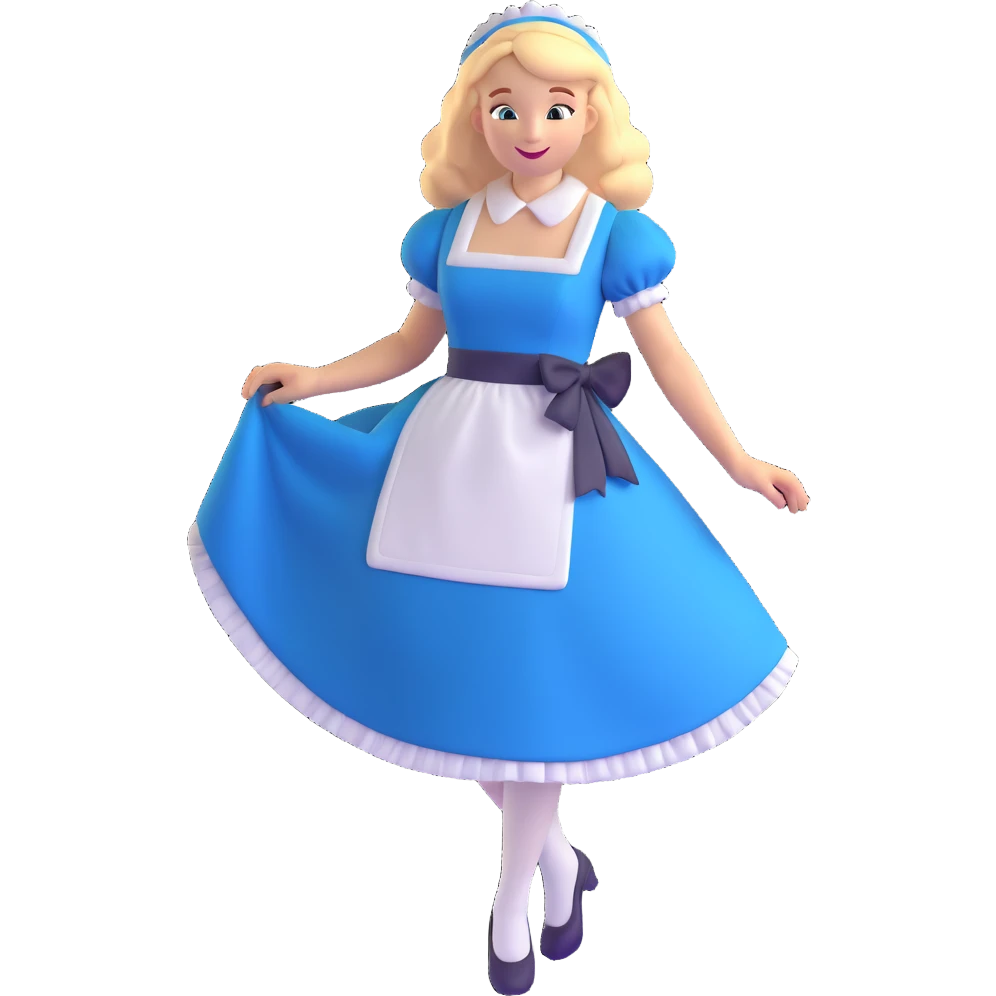 Disney's Alice in Wonderland curtseying elegantly in her blue dress with white apron emoji