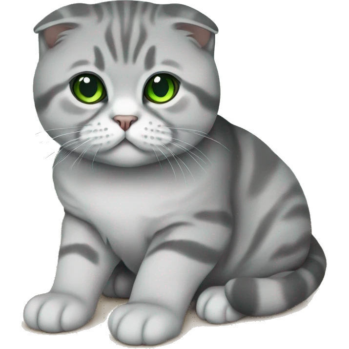 Scottish fold cat in grey with Green eyes sitting emoji