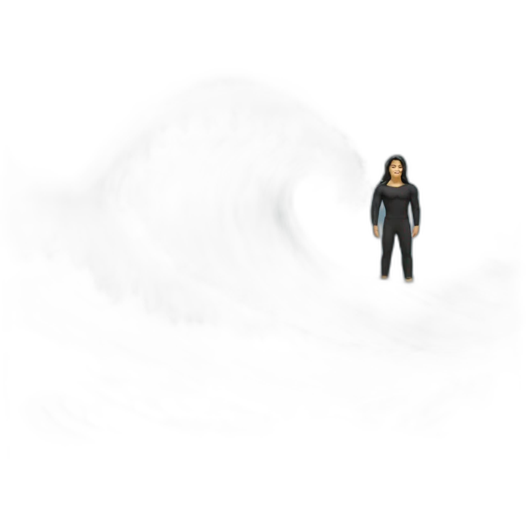 Big wave, man with black long hair standing on it emoji