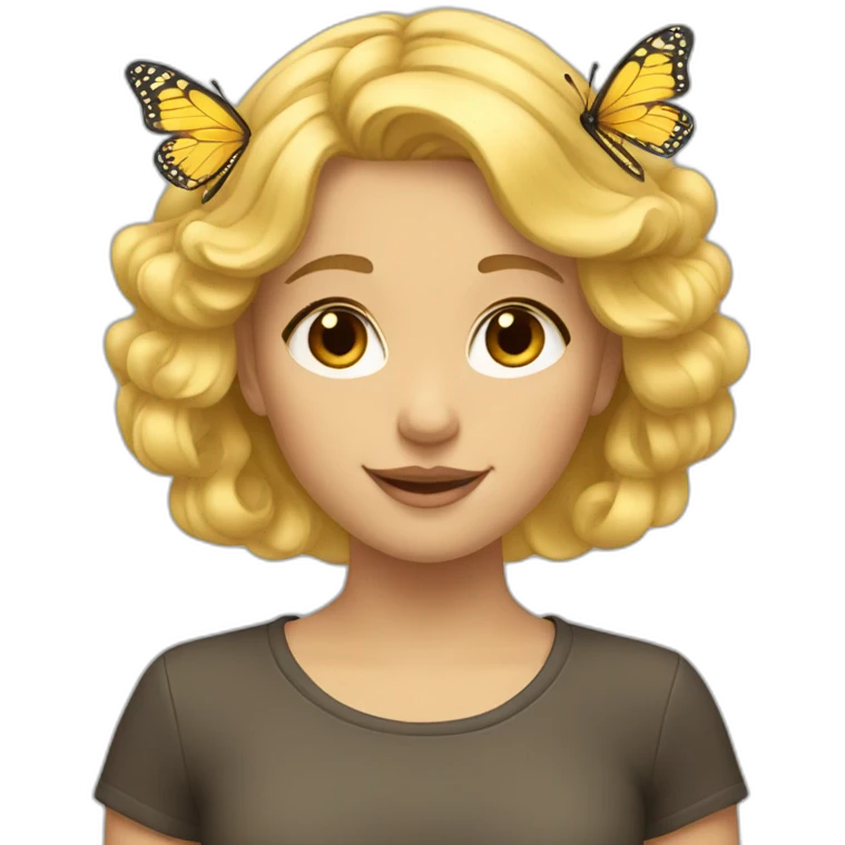 The girl is blond and has butterflies in her hair. emoji