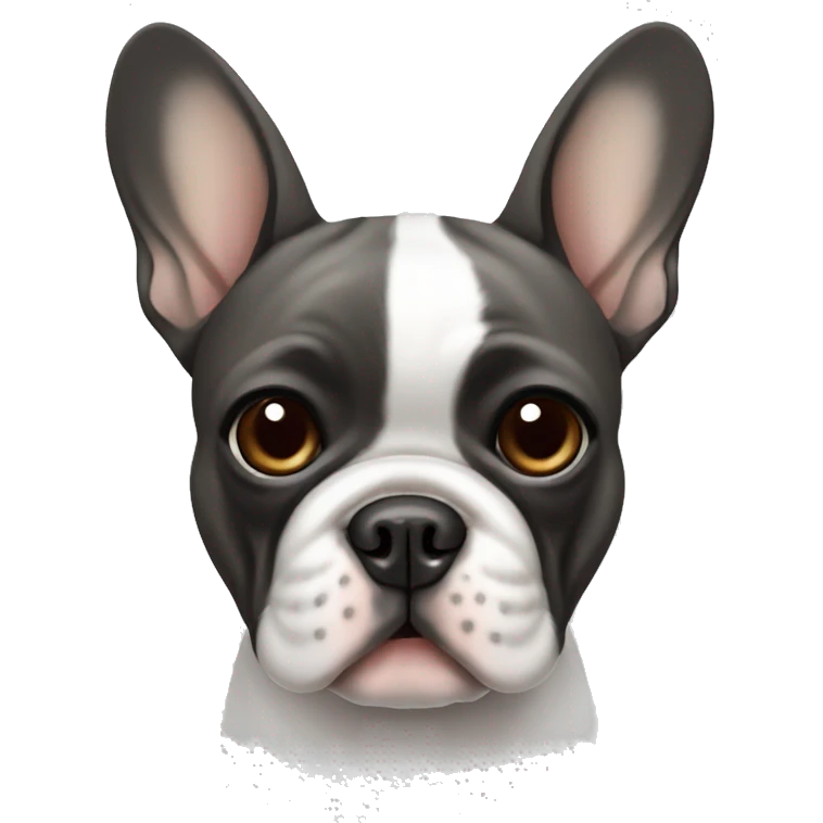 French bulldog that is gray , black, brown and white emoji