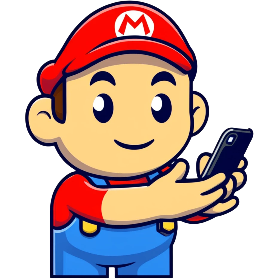 Mario character with a smartphone emoji