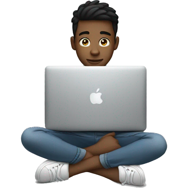 male teenager sitting behind macbook emoji
