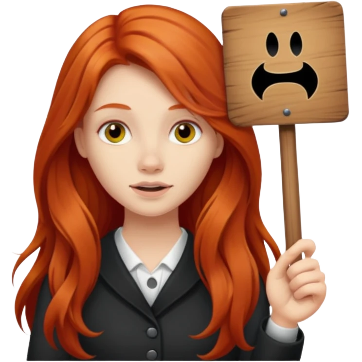 Long haired redhead holding a LURK sign emoji