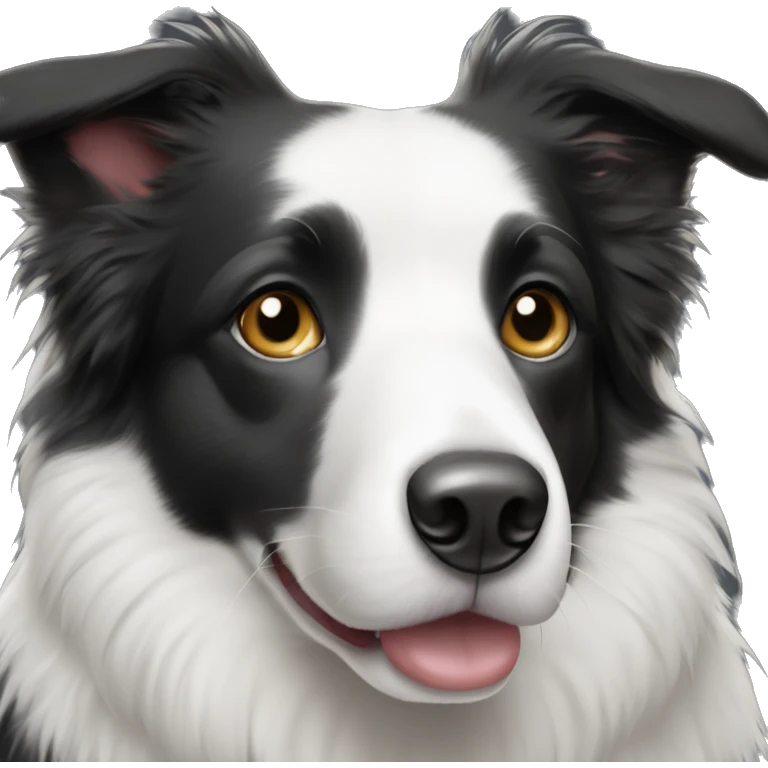 Black and white border collie with white around both eyes and a black stripe down the middle of her face. emoji