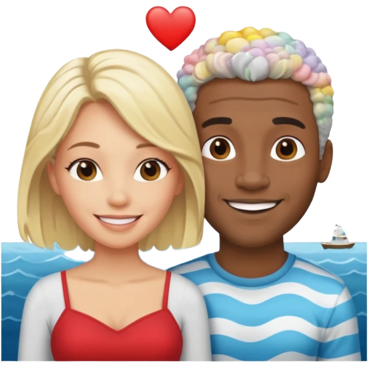 Black man salt n pepper hair smiling with blonde in love at ocean  emoji