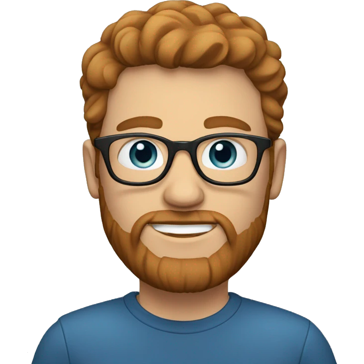 white man, reddish brown hair, glasses, beard, glasses, blue eyes emoji