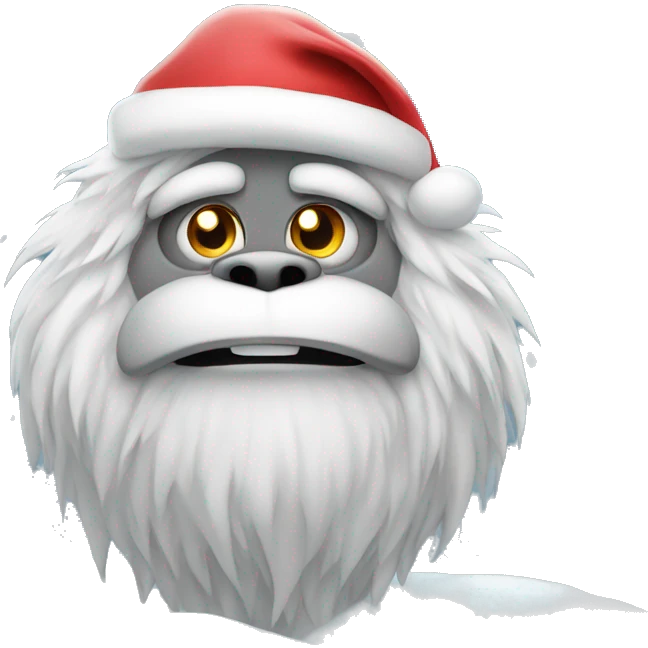 Yeti in snow wearing Santa hat emoji
