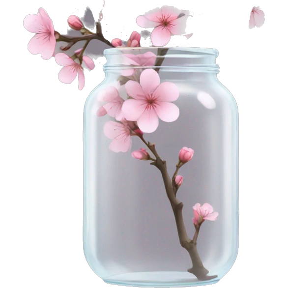 Realistic big sakura flower stem in a transparent jar vase emoji