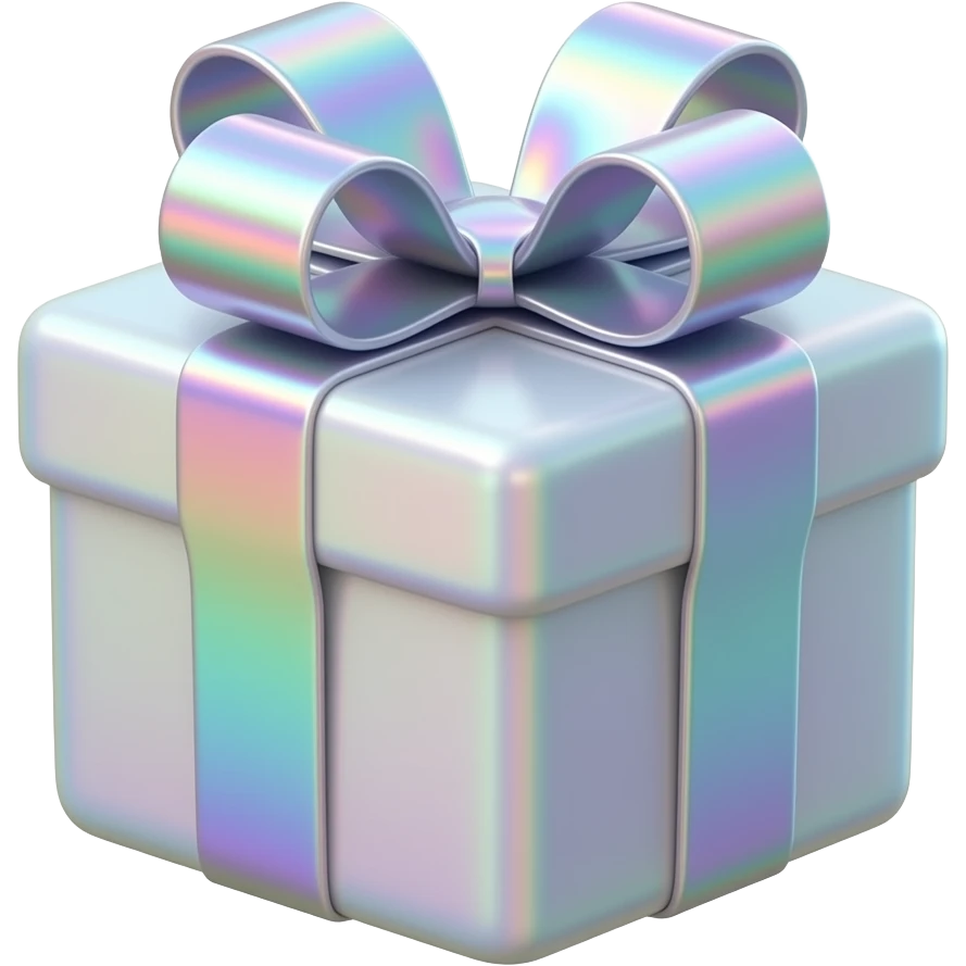 Hyperrealism wrapped gift, with a realistic, detailed, opalescent iridescent 2D style ribbon, no emoji icons, no emoji faces, isolated  emoji