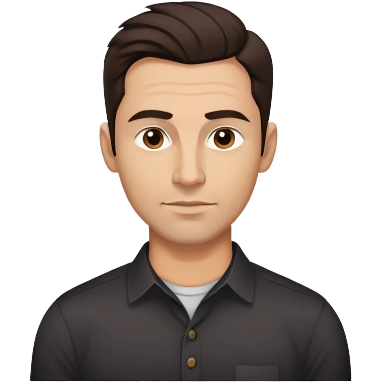 Youthful-looking athletic 40-year-old man with light brown skin, elongated face, defined jawline, attractive features, medium dark eyes, arched eyebrows, straight nose, confident expression, medium wavy dark hair with modern style, wearing a black buttoned-up shirt emoji