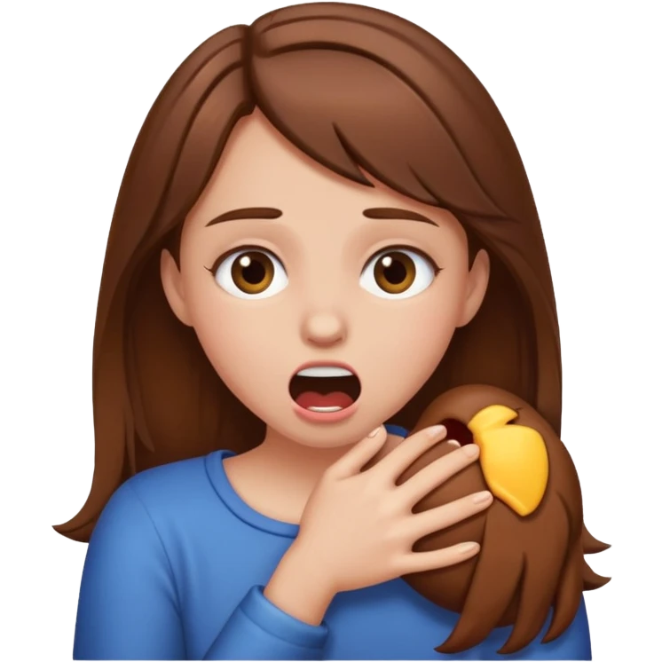 Make a emjoi of a brown hair girl choking herself In a joking way emoji