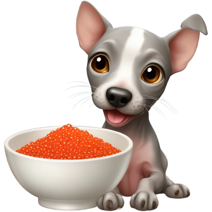 American Hairless Terrier eating red caviar  emoji