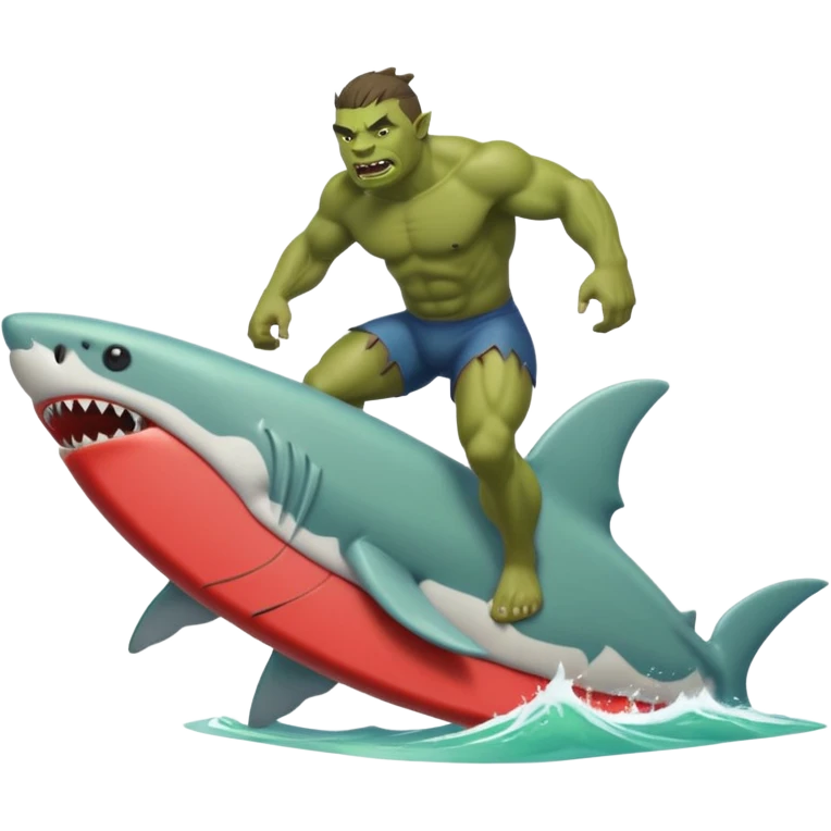 orc make with a shark-shaped board, centered emoji