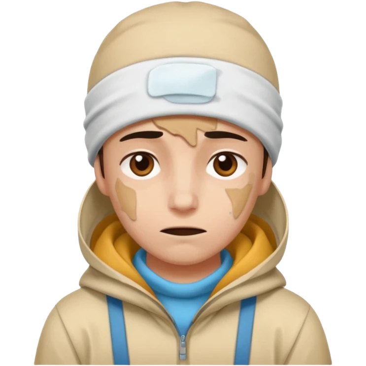 A person with headaches and a cold pack on the head emoji