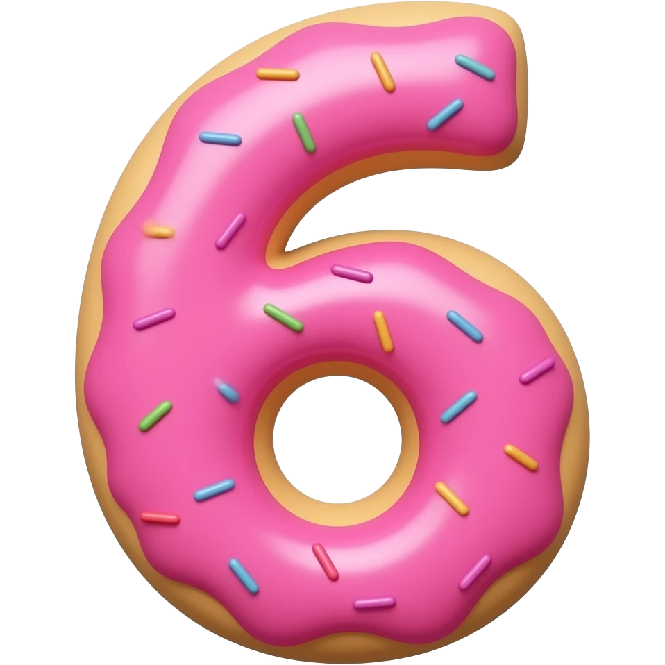 "donut shaped number 6, pink icing, 3D cartoon" emoji