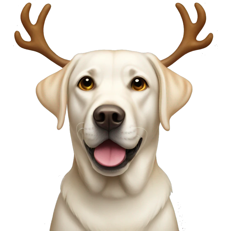 White Labrador wearing antlers emoji