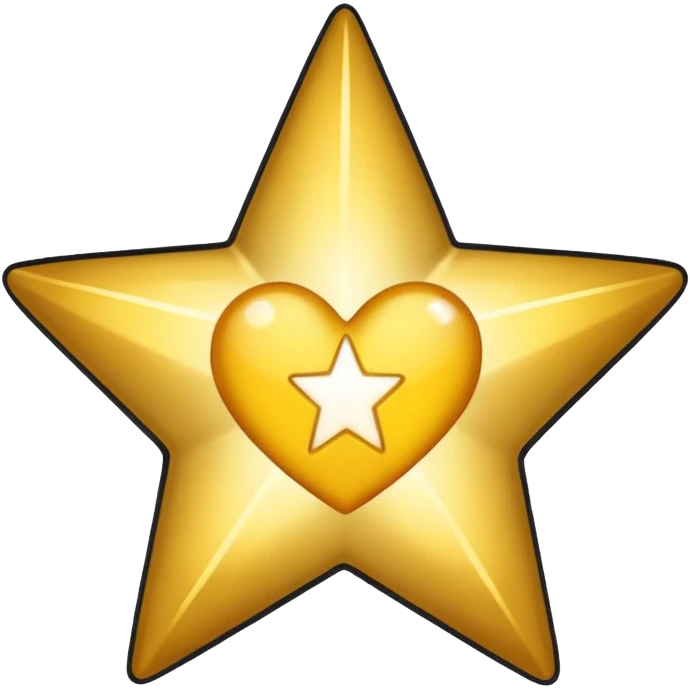 A star with a heart inside, golden and black emoji