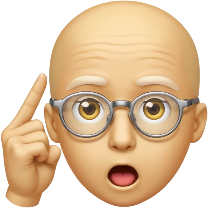 Generate a emoji head base with a shocked expression with a finger pushing the glasses down a little bit make the glasses tipped and make the head full yellow with a slight tint at the top with no hair emoji